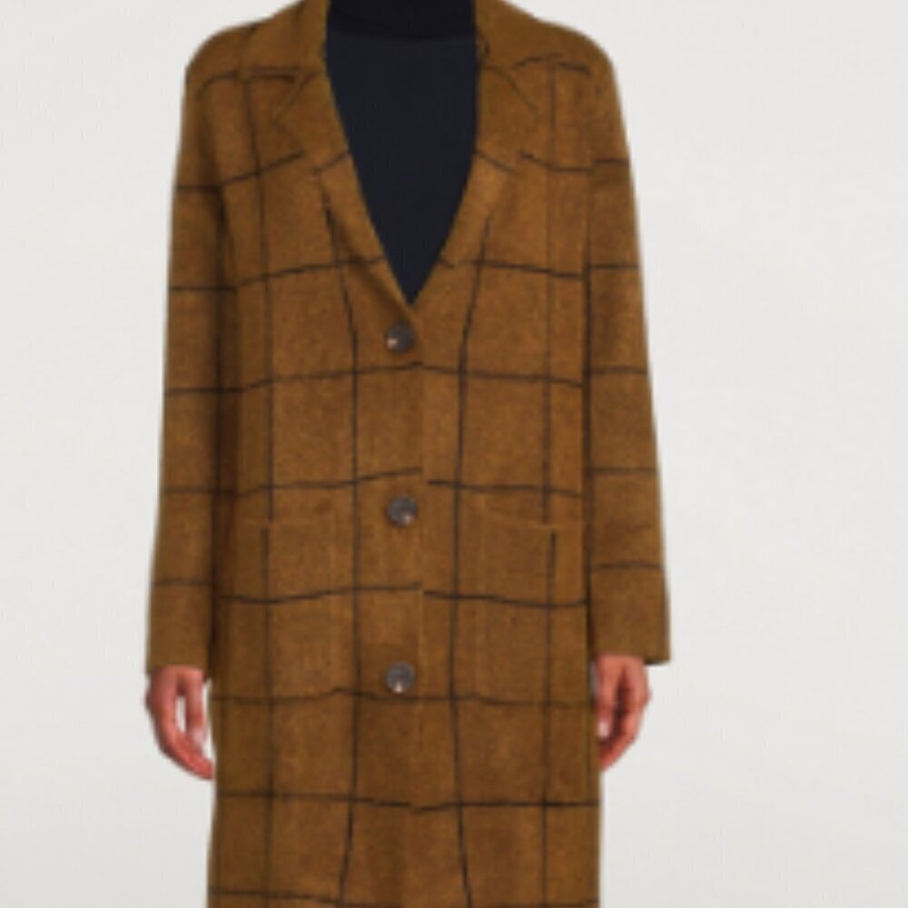 LINE Plaid Long Cardigan/Duster – Brown & Black Check - Size Medium - Picture 16 of 17